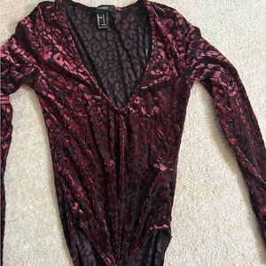 Forever 21 Velvet Animal Print Bodysuit - Red